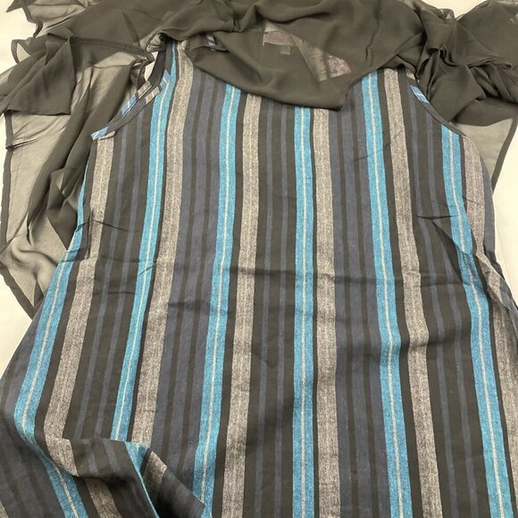 Pretty Angel Two Piece Multi layer Dress Tunic Women’s L Striped Teal Black - Picture 10 of 11